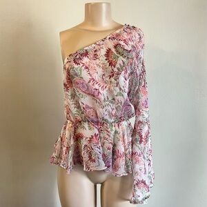 Misa Los Angeles Aurora One Shoulder Paisley Top Rainbow Palm Sz Medium